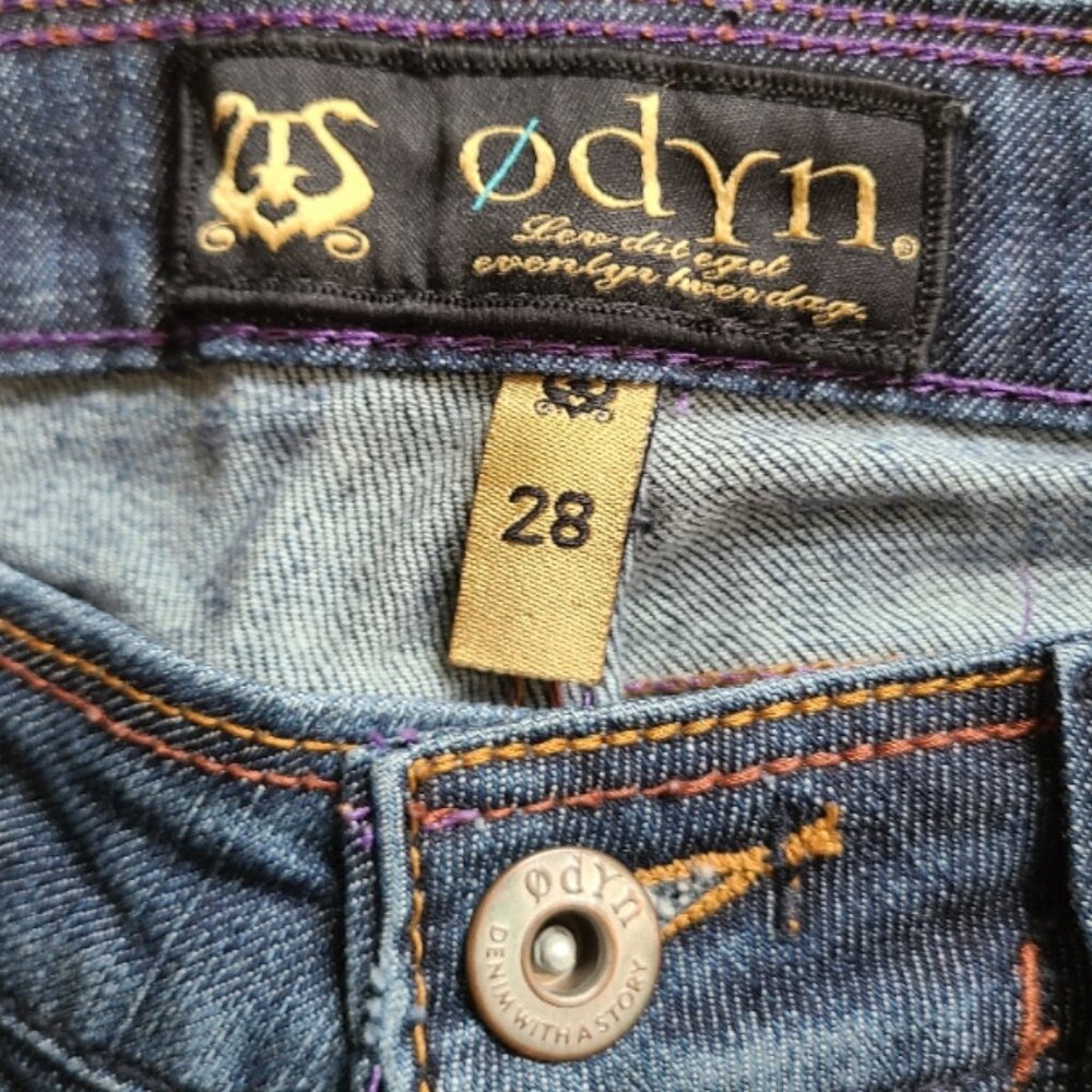ODYN VINTAGE 90s/Y2K LOW-RISE BOOT CUT JEANS SCANDINAVIAN STRETCH DENIM sz 28 - Picture 7 of 9